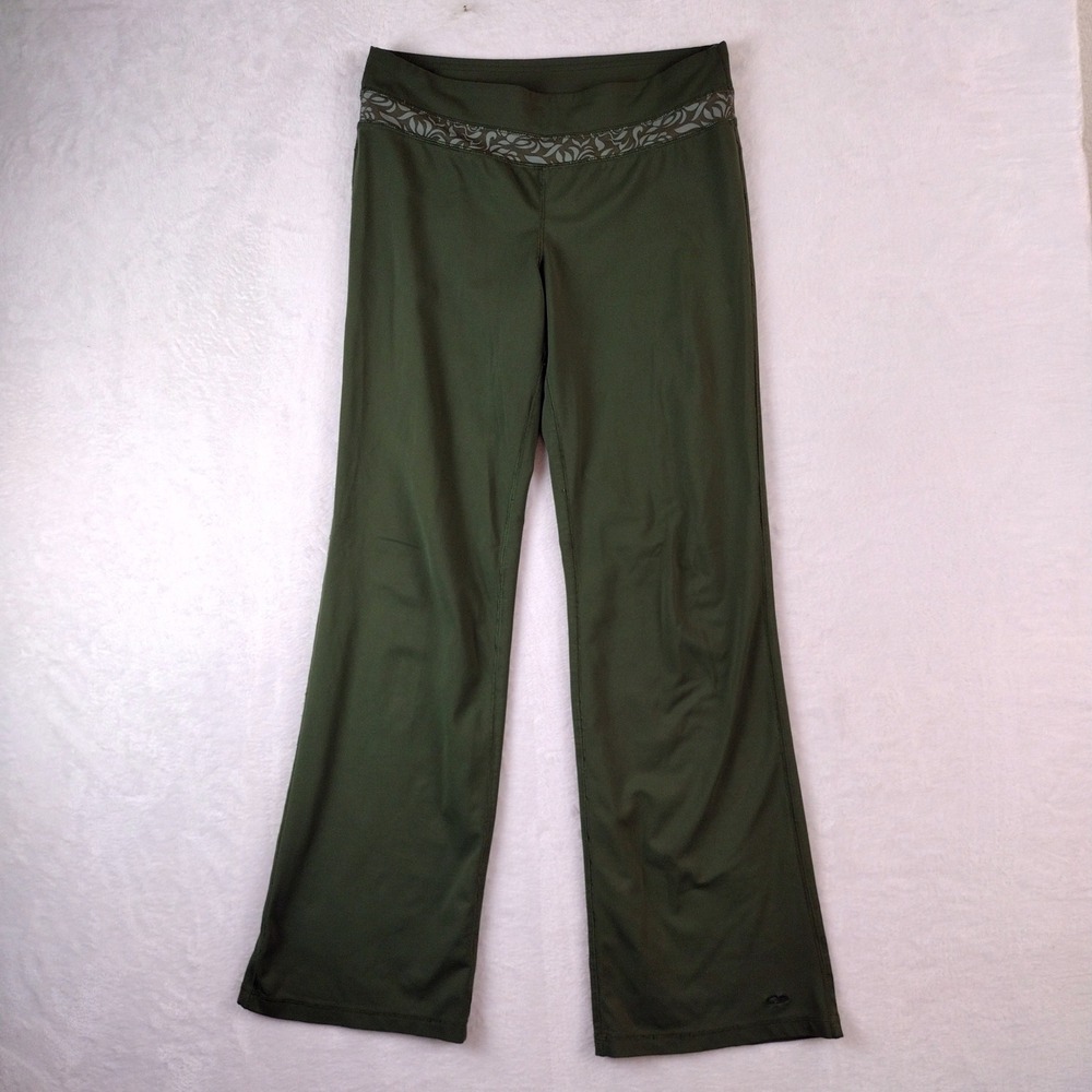 Champion C9 Womens Olive Green Wide Leg Yoga Pants Patterned Waistband Size S